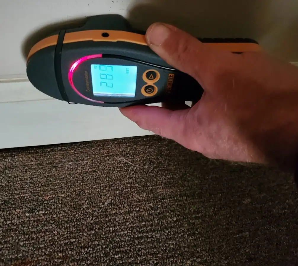 Moisture detection at baseboard during Sewage Cleanup & Sanitation in Martha Lake